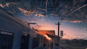 天空 夕阳 电车 动漫人物风景4k壁纸3840x2160_4k家族